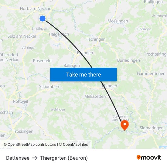 Dettensee to Thiergarten (Beuron) map