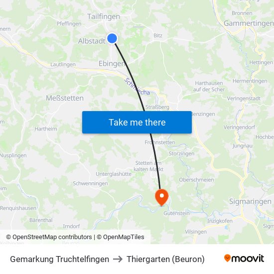 Gemarkung Truchtelfingen to Thiergarten (Beuron) map