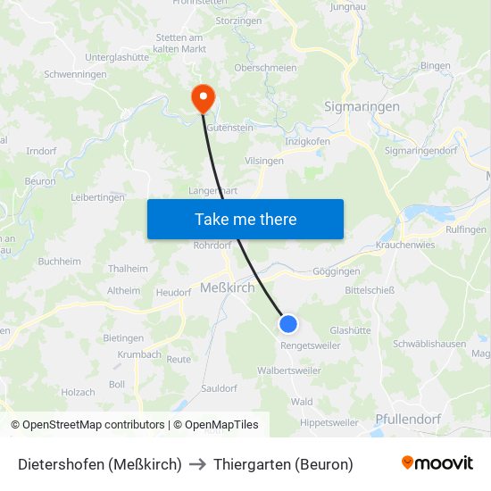 Dietershofen (Meßkirch) to Thiergarten (Beuron) map