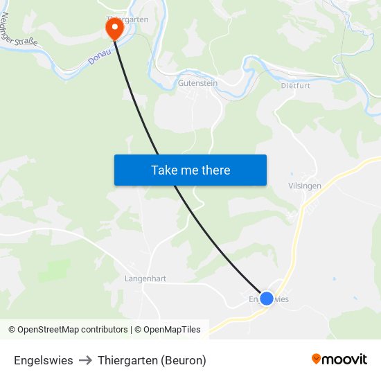 Engelswies to Thiergarten (Beuron) map