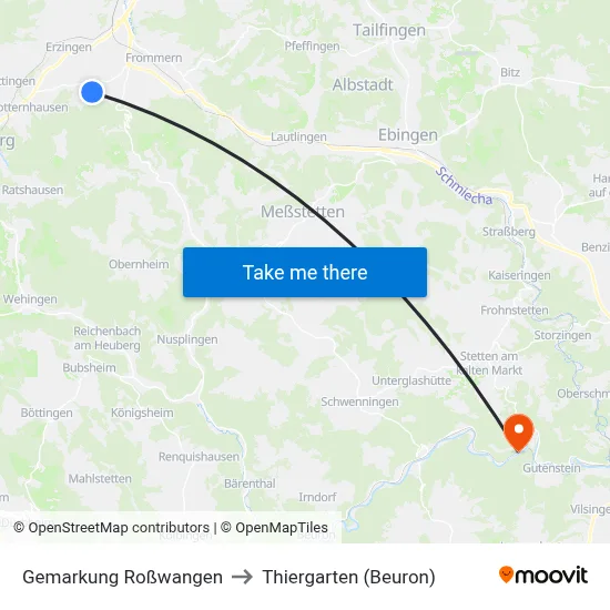 Gemarkung Roßwangen to Thiergarten (Beuron) map
