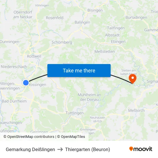 Gemarkung Deißlingen to Thiergarten (Beuron) map