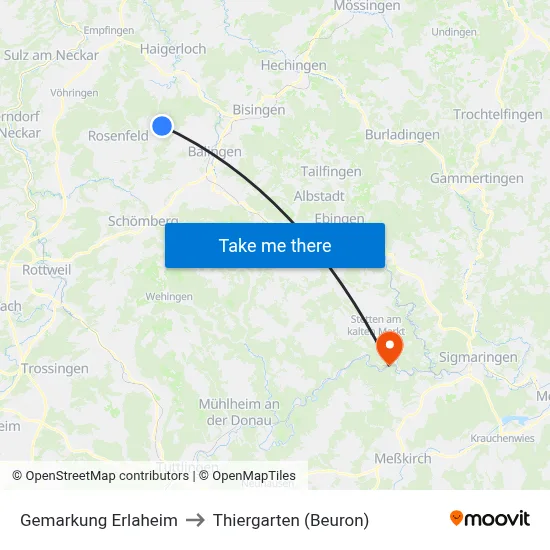 Gemarkung Erlaheim to Thiergarten (Beuron) map