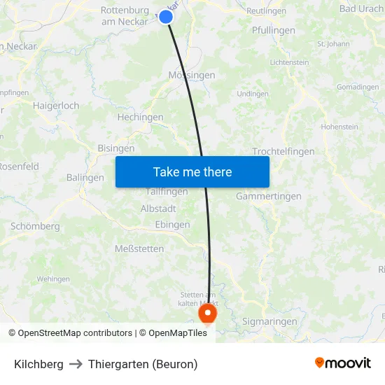 Kilchberg to Thiergarten (Beuron) map