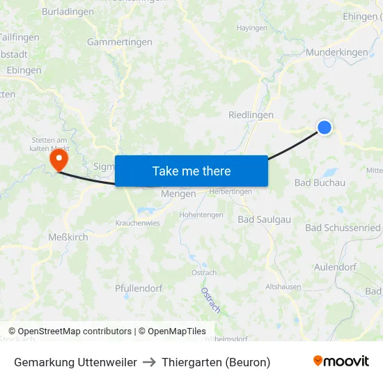 Gemarkung Uttenweiler to Thiergarten (Beuron) map