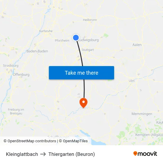 Kleinglattbach to Thiergarten (Beuron) map