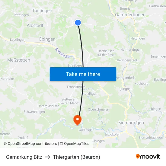 Gemarkung Bitz to Thiergarten (Beuron) map