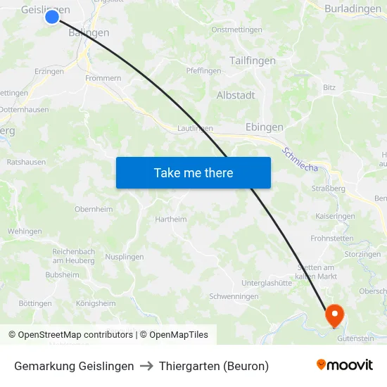 Gemarkung Geislingen to Thiergarten (Beuron) map