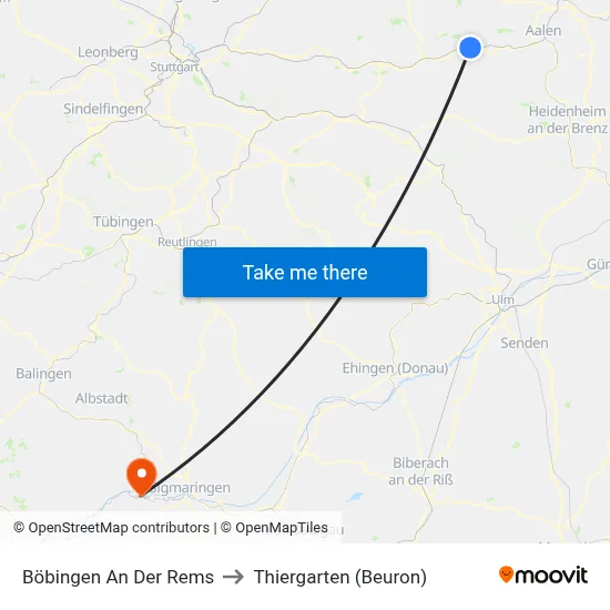 Böbingen An Der Rems to Thiergarten (Beuron) map