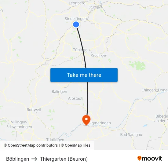 Böblingen to Thiergarten (Beuron) map