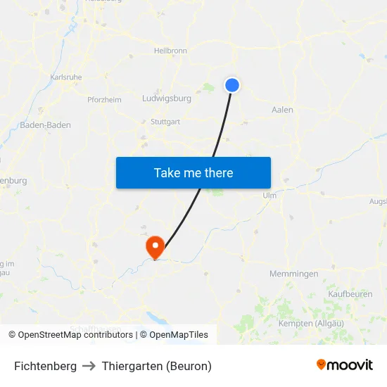 Fichtenberg to Thiergarten (Beuron) map