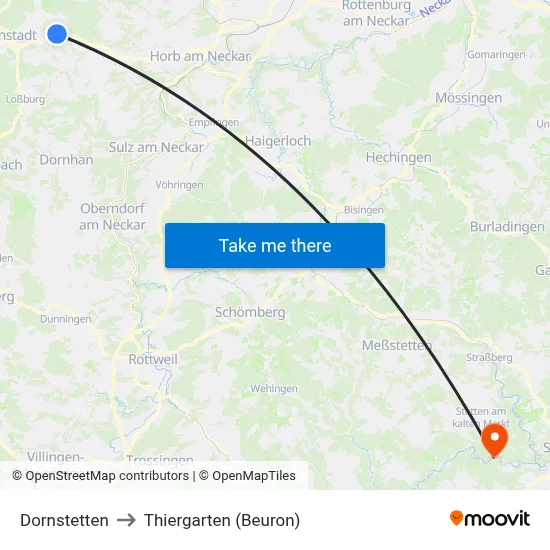 Dornstetten to Thiergarten (Beuron) map