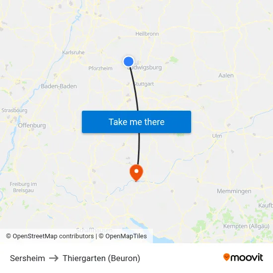 Sersheim to Thiergarten (Beuron) map