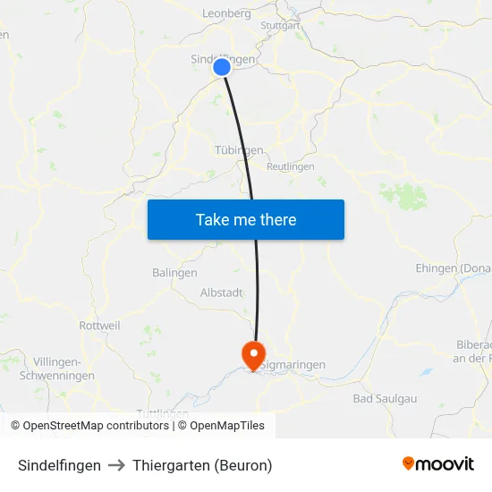 Sindelfingen to Thiergarten (Beuron) map