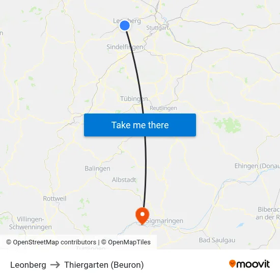 Leonberg to Thiergarten (Beuron) map