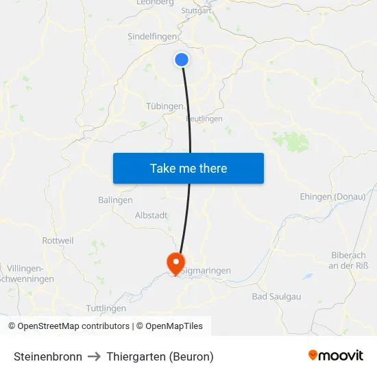 Steinenbronn to Thiergarten (Beuron) map
