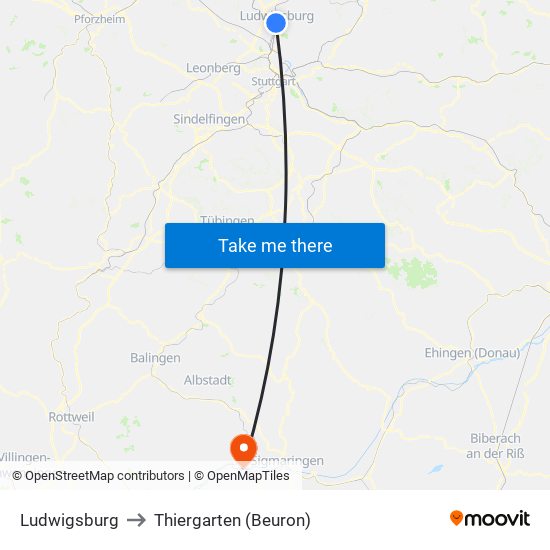 Ludwigsburg to Thiergarten (Beuron) map