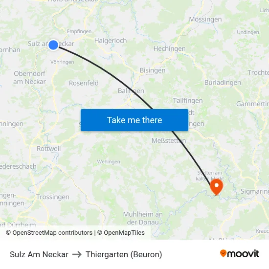 Sulz Am Neckar to Thiergarten (Beuron) map