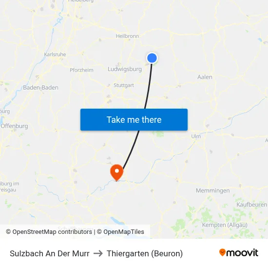 Sulzbach An Der Murr to Thiergarten (Beuron) map