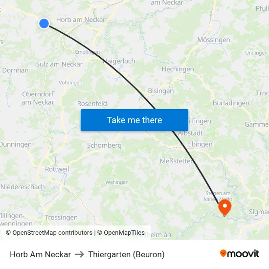 Horb Am Neckar to Thiergarten (Beuron) map