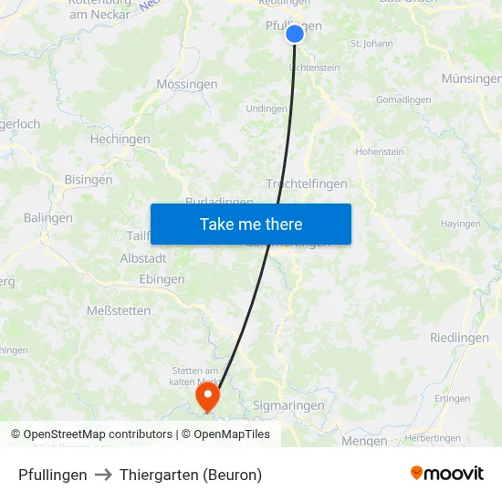 Pfullingen to Thiergarten (Beuron) map