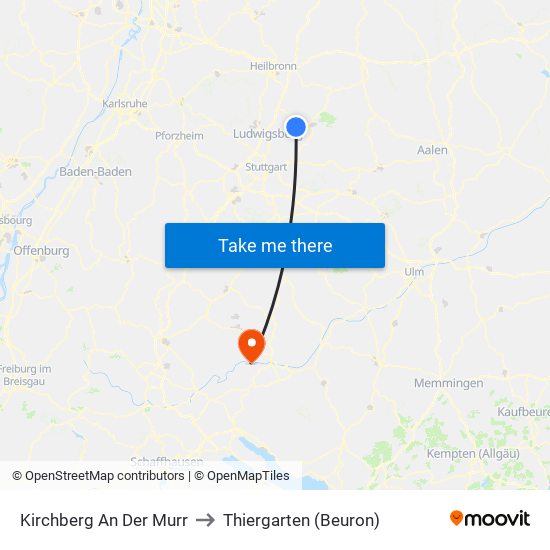 Kirchberg An Der Murr to Thiergarten (Beuron) map