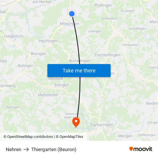Nehren to Thiergarten (Beuron) map