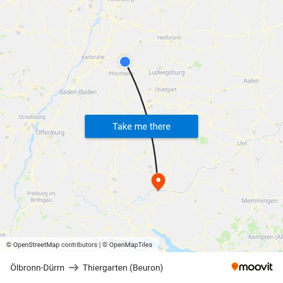 Ölbronn-Dürrn to Thiergarten (Beuron) map