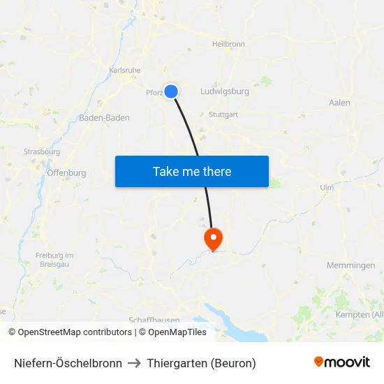 Niefern-Öschelbronn to Thiergarten (Beuron) map
