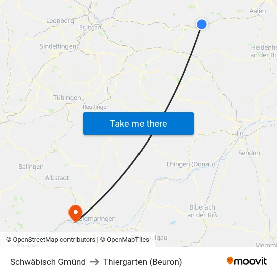 Schwäbisch Gmünd to Thiergarten (Beuron) map