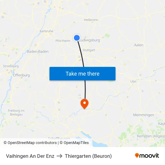 Vaihingen An Der Enz to Thiergarten (Beuron) map