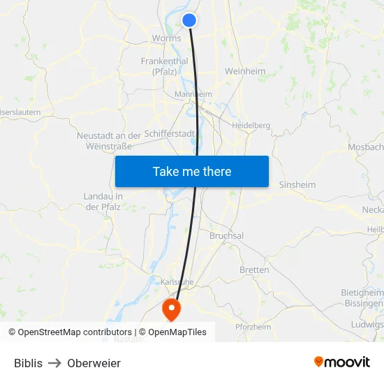 Biblis to Oberweier map