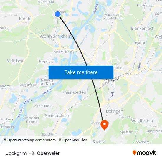 Jockgrim to Oberweier map