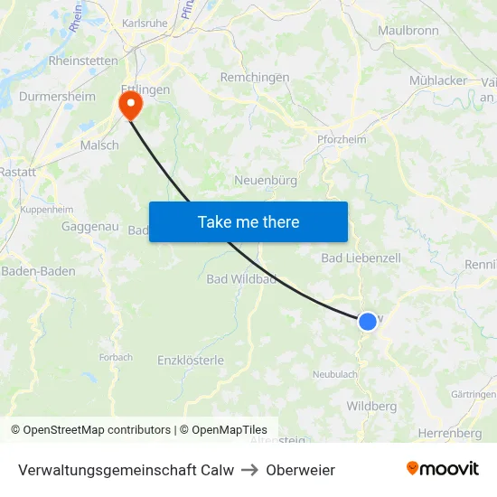 Verwaltungsgemeinschaft Calw to Oberweier map