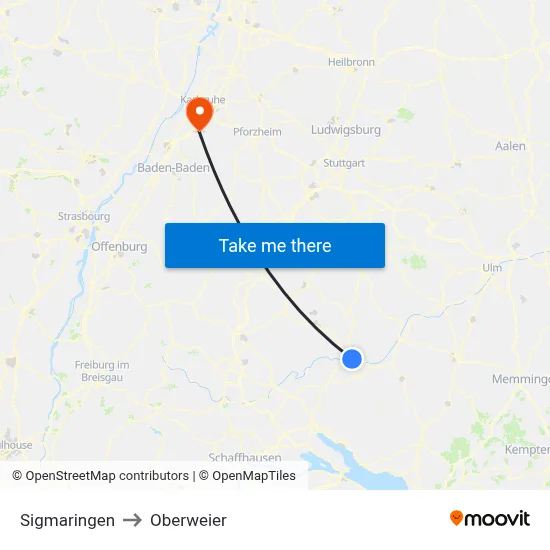 Sigmaringen to Oberweier map