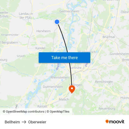 Bellheim to Oberweier map