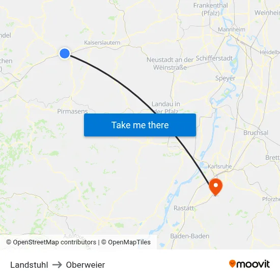 Landstuhl to Oberweier map