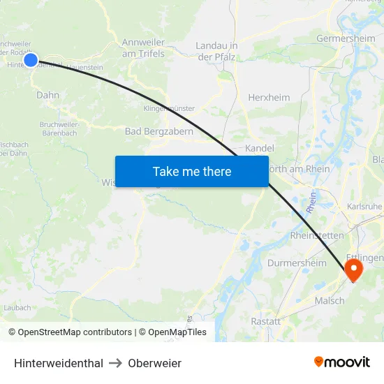 Hinterweidenthal to Oberweier map