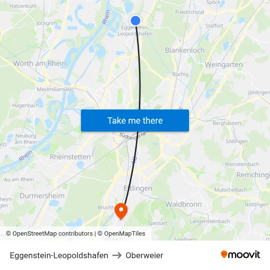 Eggenstein-Leopoldshafen to Oberweier map