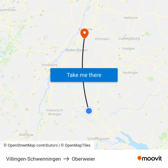 Villingen-Schwenningen to Oberweier map