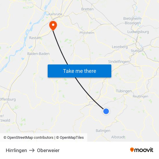 Hirrlingen to Oberweier map