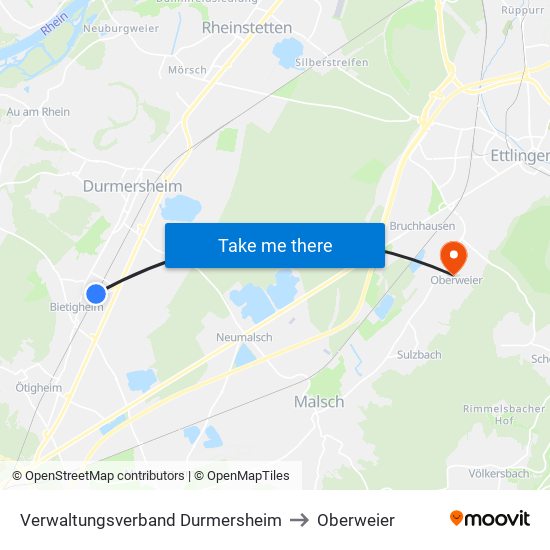 Verwaltungsverband Durmersheim to Oberweier map