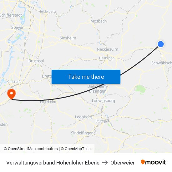 Verwaltungsverband Hohenloher Ebene to Oberweier map