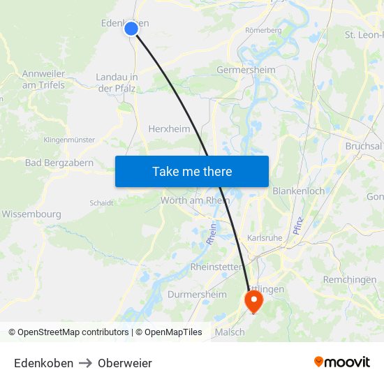 Edenkoben to Oberweier map