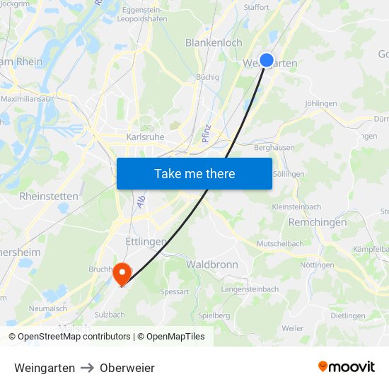 Weingarten to Oberweier map
