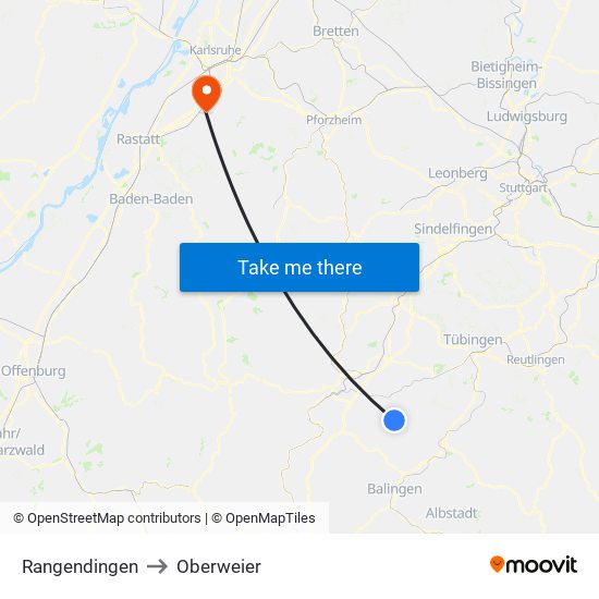 Rangendingen to Oberweier map