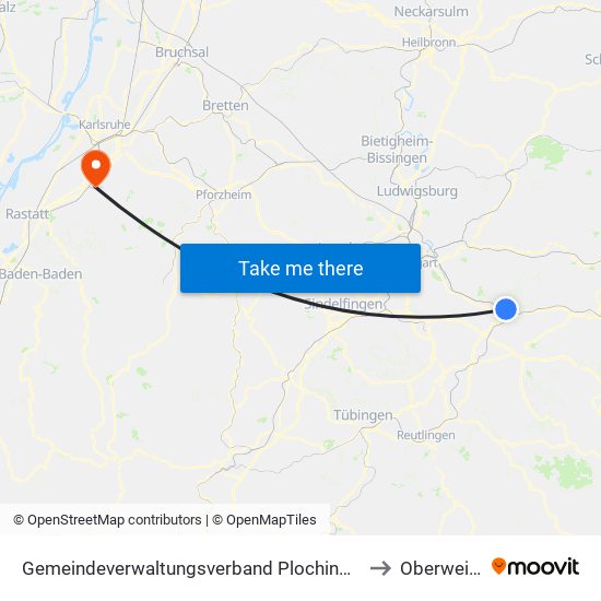 Gemeindeverwaltungsverband Plochingen to Oberweier map