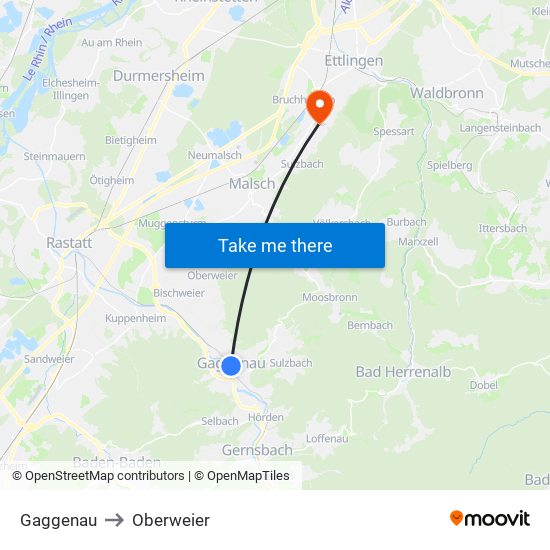 Gaggenau to Oberweier map