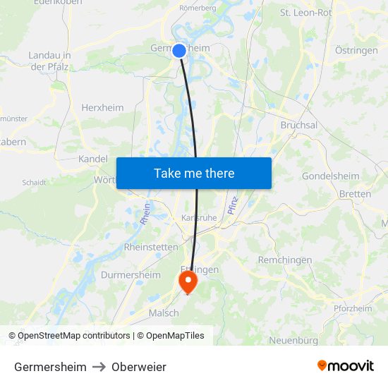 Germersheim to Oberweier map