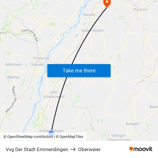 Vvg Der Stadt Emmendingen to Oberweier map